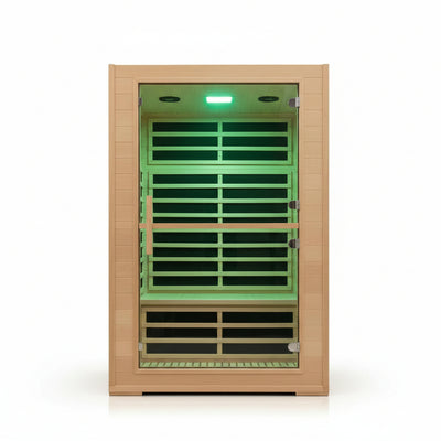 2 Person Far Infrared Sauna with Smart APP Control, 2000W Low EMF Wooden Infrared Sauna Room for Home, 8 Carbon Mica Heating Panels Wellness Sauna, Canadian Hemlock Indoor Spa for Home Relaxation