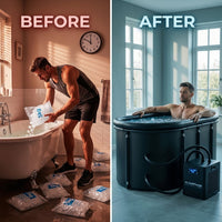 1/3 HP Ice Bath Chiller & 148 Gal Oval Cold Plunge Tub Kit | Cold Plunge Chiller with External Pump & Filter, XXL Upgraded Ice Pod, Cold Plunge Tub with Chiller for Cold Therapy Recovery — Before & After