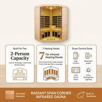 2-Person Corner Far Infrared Sauna Room - Hemlock Wood, Deluxe Transparent Glass Front, Large Capacity Home Sauna — Results & Stats