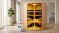 2-Person Corner Far Infrared Sauna Room - Hemlock Wood, Deluxe Transparent Glass Front, Large Capacity Home Sauna — Lifestyle