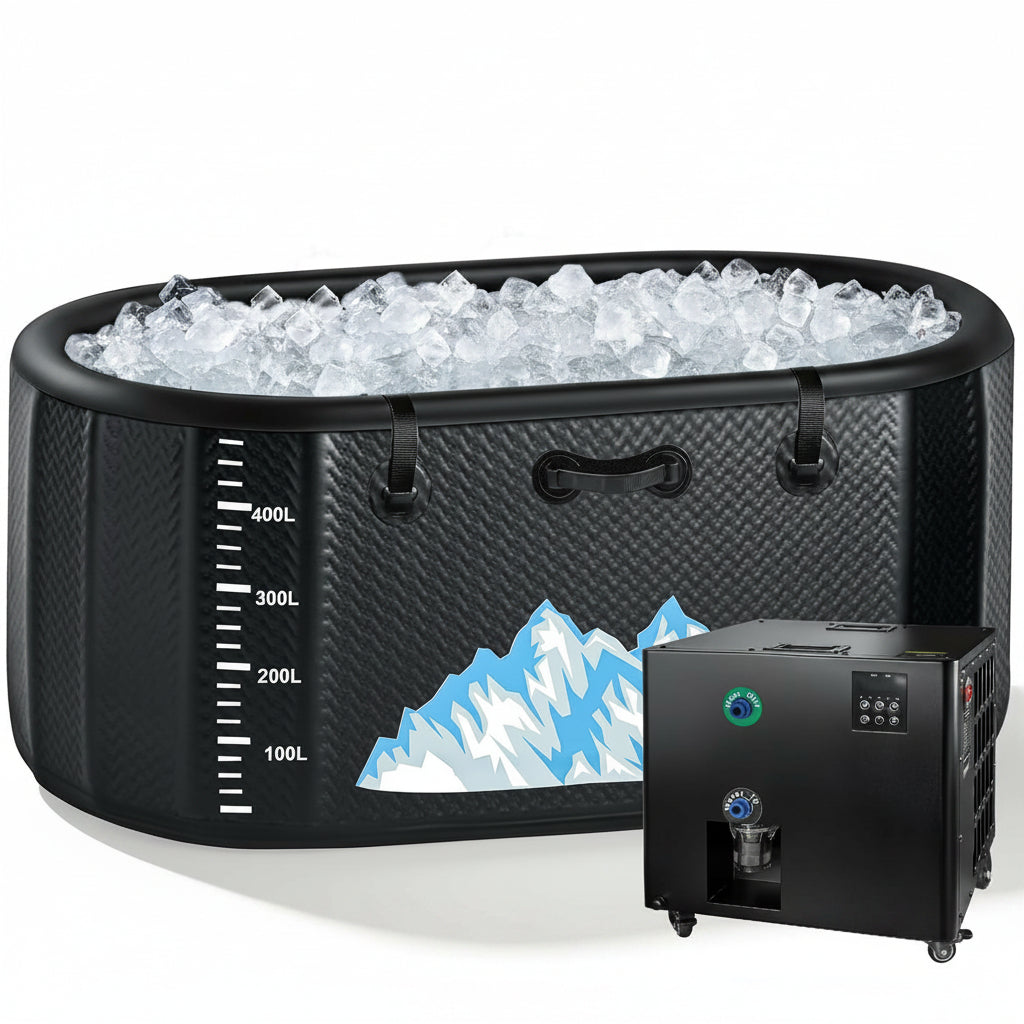 Cold Plunge Tub, 248 Gallon, 1 Horsepower, Heavy-Duty Ice Bath Tub for Athletes with Hot & Cold, Portable Inflatable Plunge Chiller with Water Treatment Kit, Immersion Therapy, Wifi (Black, 1 Set)