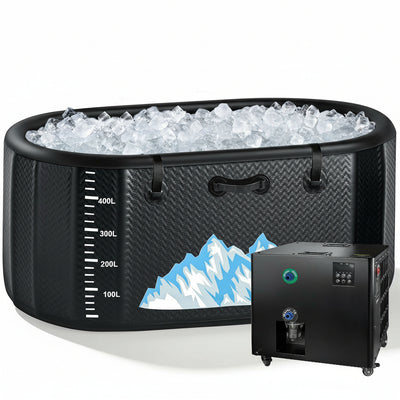 Cold Plunge Tub, 248 Gallon, 1 Horsepower, Heavy-Duty Ice Bath Tub for Athletes with Hot & Cold, Portable Inflatable Plunge Chiller with Water Treatment Kit, Immersion Therapy, Wifi (Black, 1 Set)