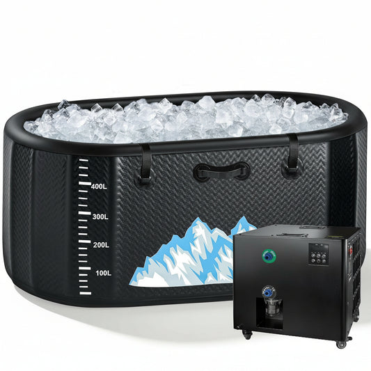 Cold Plunge Tub, 248 Gallon, 1 Horsepower, Heavy-Duty Ice Bath Tub for Athletes with Hot & Cold, Portable Inflatable Plunge Chiller with Water Treatment Kit, Immersion Therapy, Wifi (Black, 1 Set)