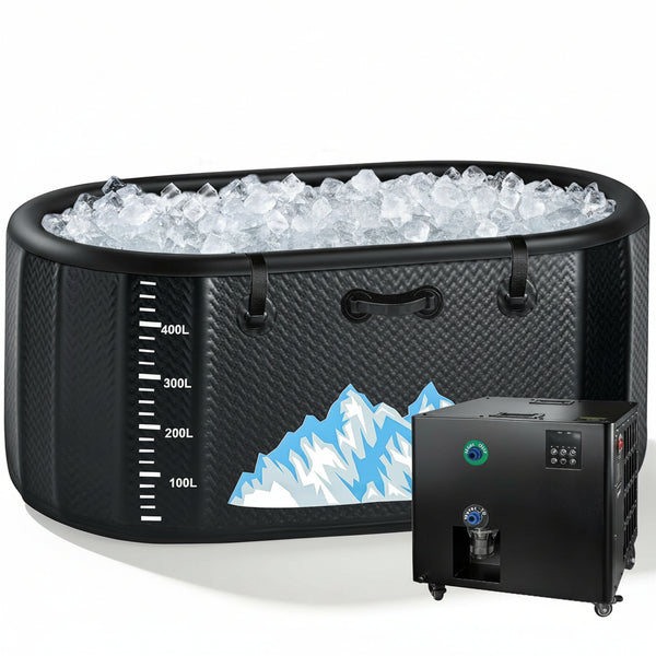 Cold Plunge Tub, 248 Gallon, 1 Horsepower, Heavy-Duty Ice Bath Tub for Athletes with Hot & Cold, Portable Inflatable Plunge Chiller with Water Treatment Kit, Immersion Therapy, Wifi (Black, 1 Set)