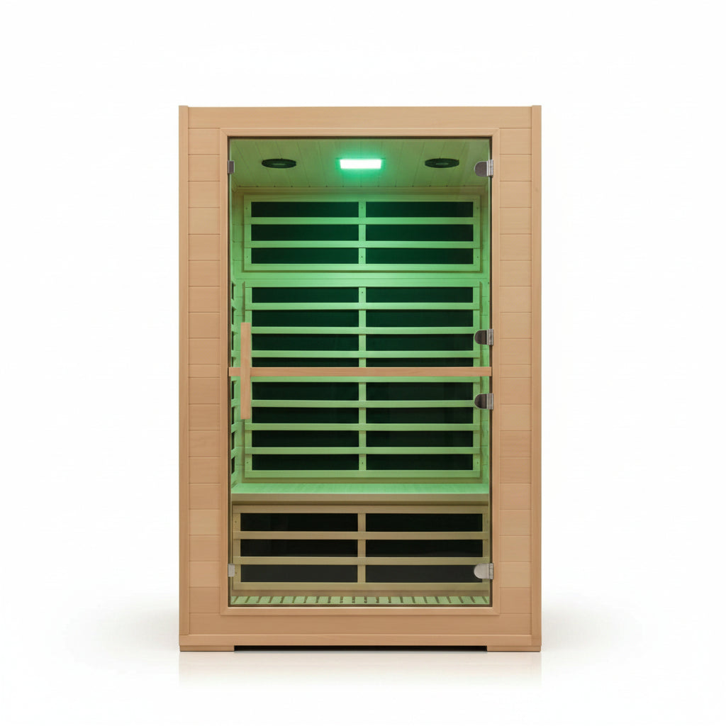 2 Person Far Infrared Sauna with Smart APP Control, 2000W Low EMF Wooden Infrared Sauna Room for Home, 8 Carbon Mica Heating Panels Wellness Sauna, Canadian Hemlock Indoor Spa for Home Relaxation