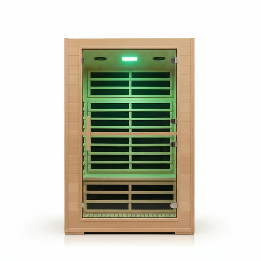 2 Person Far Infrared Sauna with Smart APP Control, 2000W Low EMF Wooden Infrared Sauna Room for Home, 8 Carbon Mica Heating Panels Wellness Sauna, Canadian Hemlock Indoor Spa for Home Relaxation