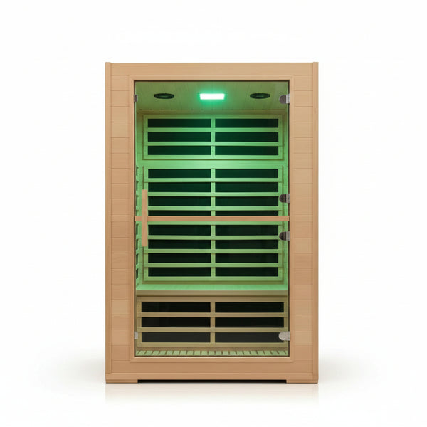 2 Person Far Infrared Sauna with Smart APP Control, 2000W Low EMF Wooden Infrared Sauna Room for Home, 8 Carbon Mica Heating Panels Wellness Sauna, Canadian Hemlock Indoor Spa for Home Relaxation