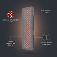 HG1000 Full Body Red Light Therapy Panel, 200 Leds, 660Nm Red & 850Nm Near-Infrared Light, Built-In Timer, Door Hanging Kit — infographic