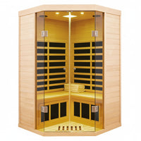 2-Person Corner Far Infrared Sauna Room - Hemlock Wood, Deluxe Transparent Glass Front, Large Capacity Home Sauna